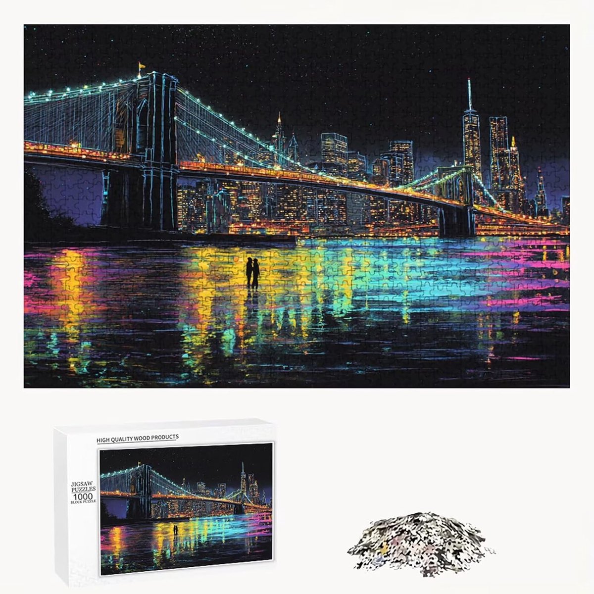 Houten Puzzel - Stad & Brug - Ontspannende Hobby - Letters op Achterkant - 111 x 87 cm - Multicolor