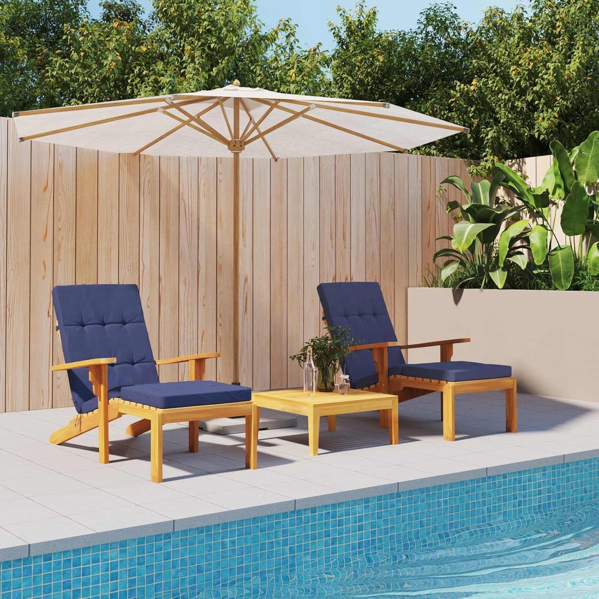 Zitkussens Buiten - Terraskussens Bank - Comfortabel Zitten - Antislip Onderkant - 180 x 55 cm - Marineblauw