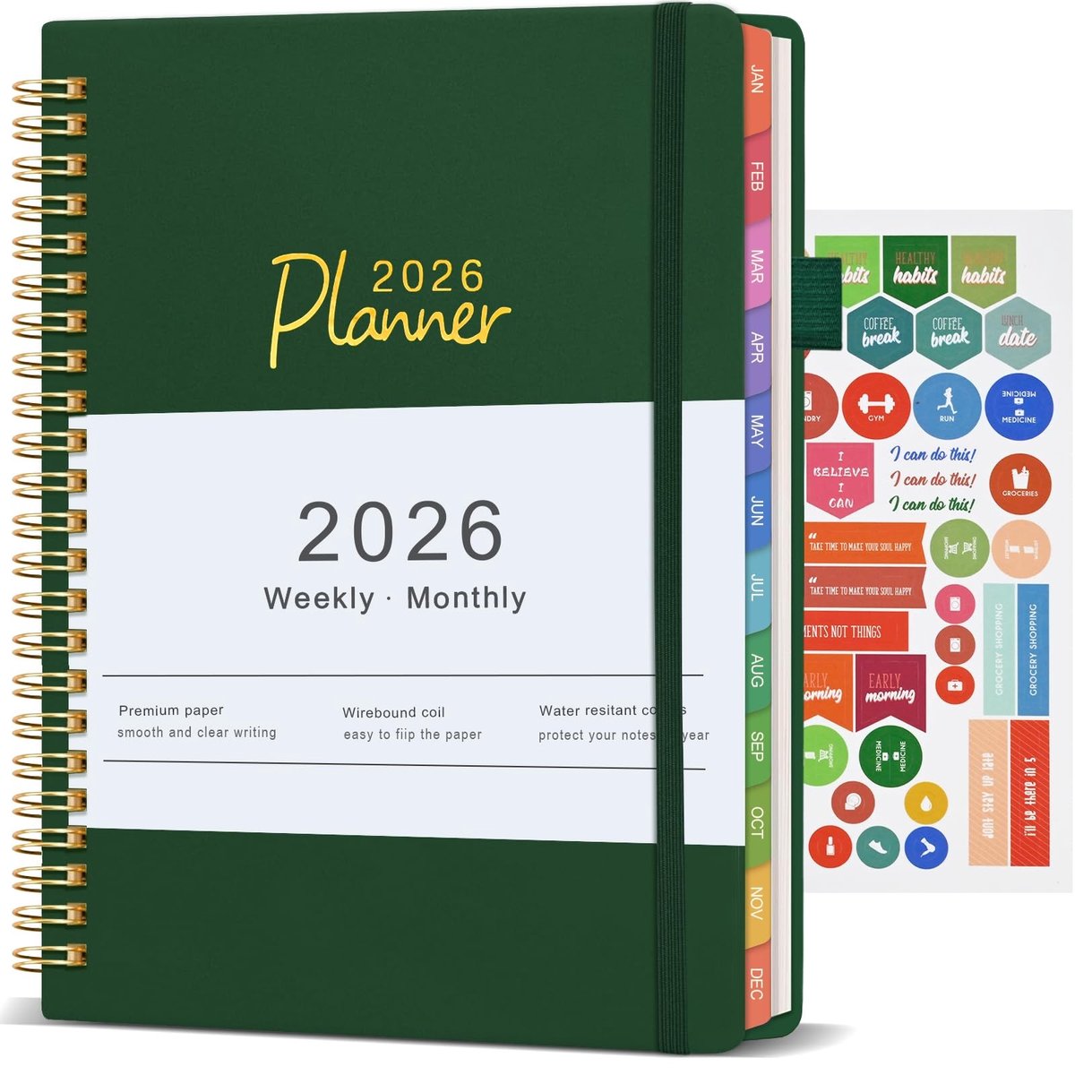 Dailygoods- Weekkalender 2026 - A5 formaat - Planner met maandoverzicht - Notitiepagina's - Contactpagina's - Hoogwaardig papier - Agenda