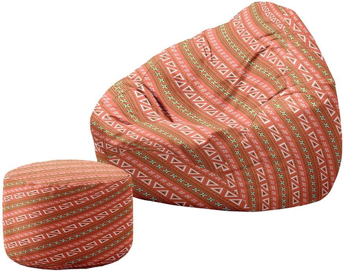 Zitzak met Poef - Zitkussen Lui - Ontspannen Zitten - Machinewasbaar - 80x90+20x30cm - Vintage Paisley