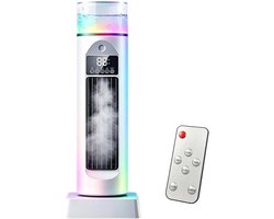 Bladeloze Torenventilator en Mini Luchtkoeler met Waterreservoir - 6 Snelheden Luchtkoeler met 110° Oscillatie - Fluisterstille Tafelventilator met Waterverneveling voor Slaapkamer, Thuiskantoor en Studentenkamer - LED Sfeerlicht - Wit