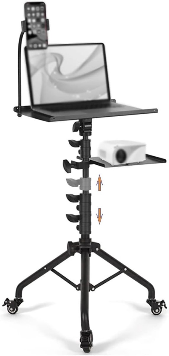 Projector Statief - Vloerstandaard - Presentaties Geven - Drie Zwenkwielen - 65-130 cm - Zwart