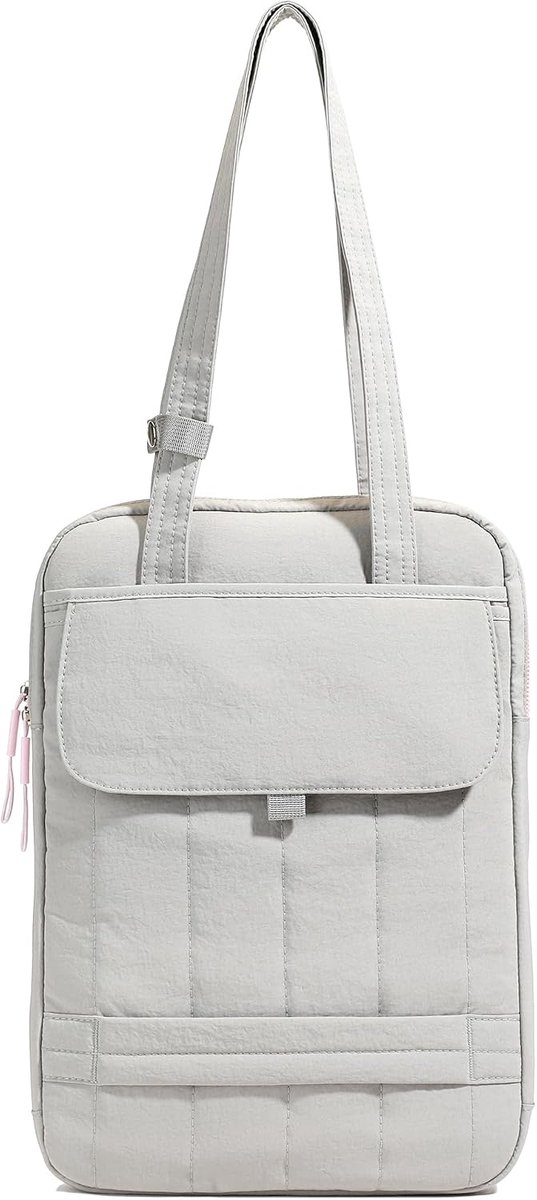 Laptoptas - 15,6 Inch Gevulde Laptophoes met Handvat - Verticale Gequilte Schoudertas - Grijs