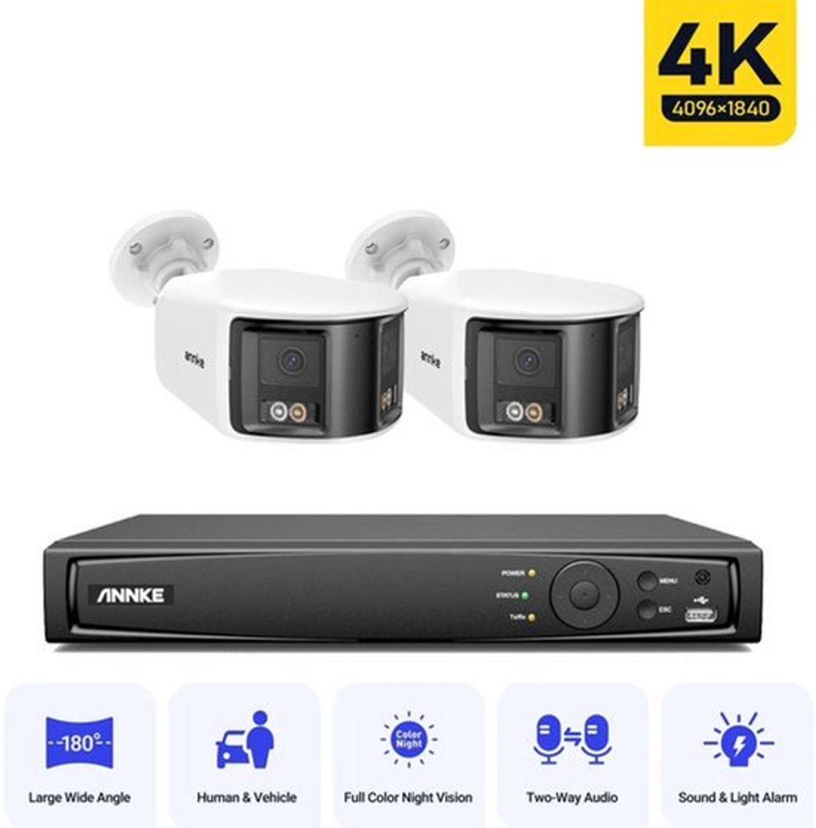 Beveiligingssysteem IP – CCTV Camera – Bewakingscamera – Dome Camera – NVR Recorder – Ultrabreed 180° Dual-Lens – AI Bewegingsdetectie Met Nachtzicht