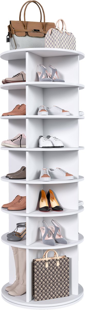 Draaibare Schoenenkast - Schoenentoren 7 Lagen - 360 Graden Roterend - Vrijstaand Schoenenrek - Voor 28 Paar Schoenen - Hal - 60x60x184 cm - Wit