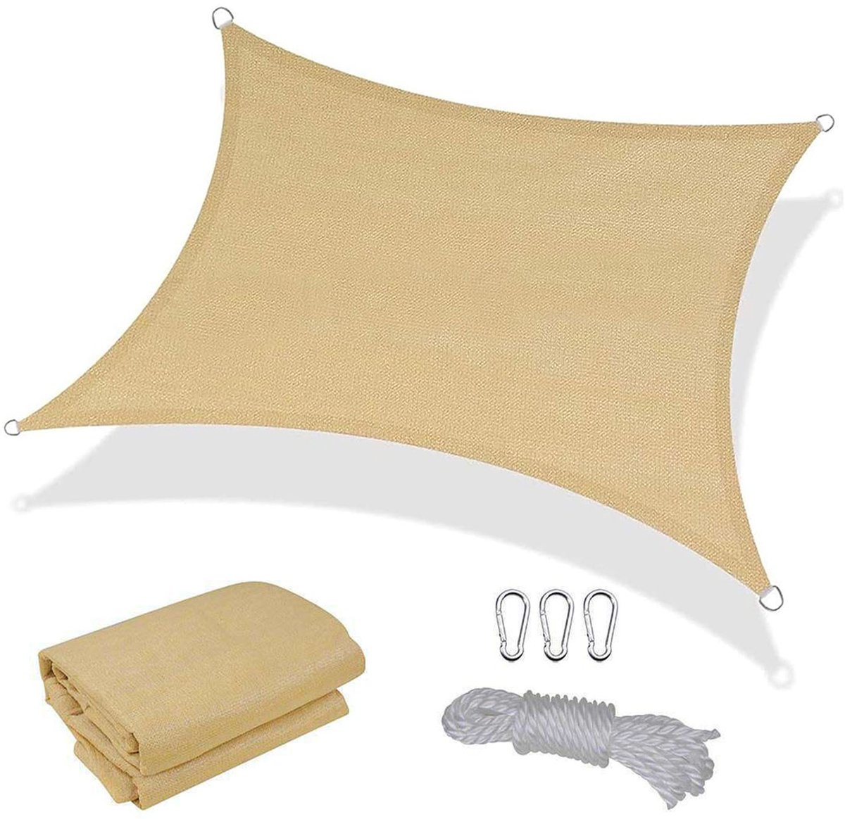 Zonneschermzeil – Vierkante luifel – Zonnescherm -Zonwering – UV-bescherming – 2 x 3 m – Geschikt voor pergola's, achtertuinen en veranda's – Beige