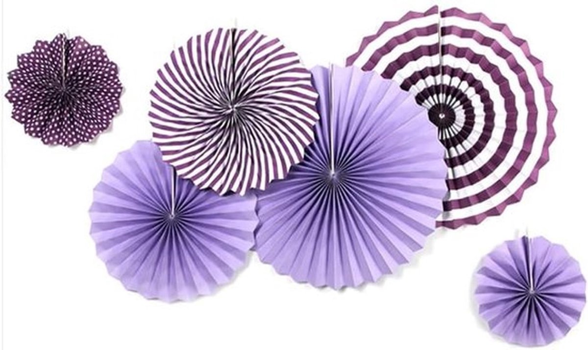 - Decoratie Papieren Fans - Set van 12 - Paars - Feestdecoratie - Verjaardag Bruiloft - Feestbenodigdheden - Geschikt voor Diverse Gelegenheden - Rond Patroon Partij Slingers