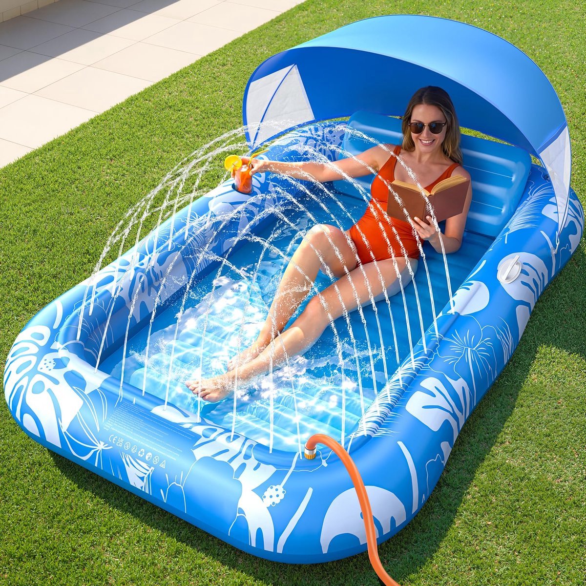 Casalora Opblaasbare zwembaden met Sprinkler - Zwembad Sproeier - 208 × 130 cm - Zomers waterfeest voos tuin, buiten en achtertuin