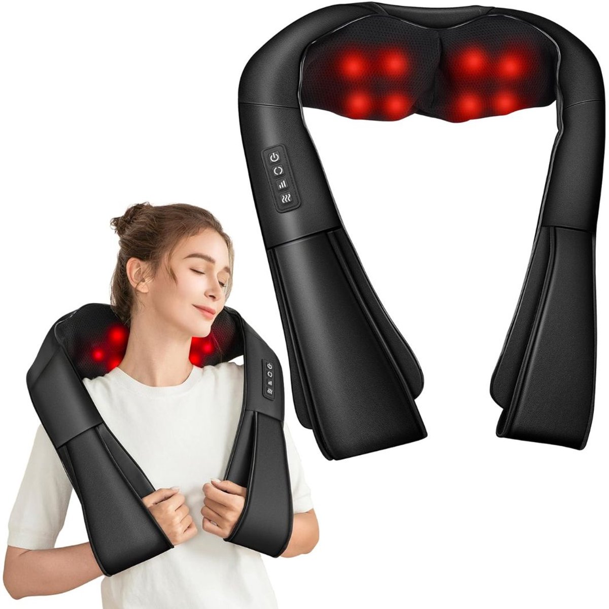 JCP® Massagekussen - Massageapparaten - Massage Apparaat voor Nek en Rug - Zwart - 40cm x 18cm x 18cm