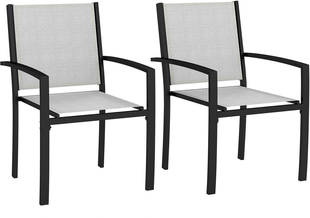 Set van 2 tuinstoelen, hoge rugleuning, klapstoelen, terrasstoelen met rugleuning en armleuningen，grijs