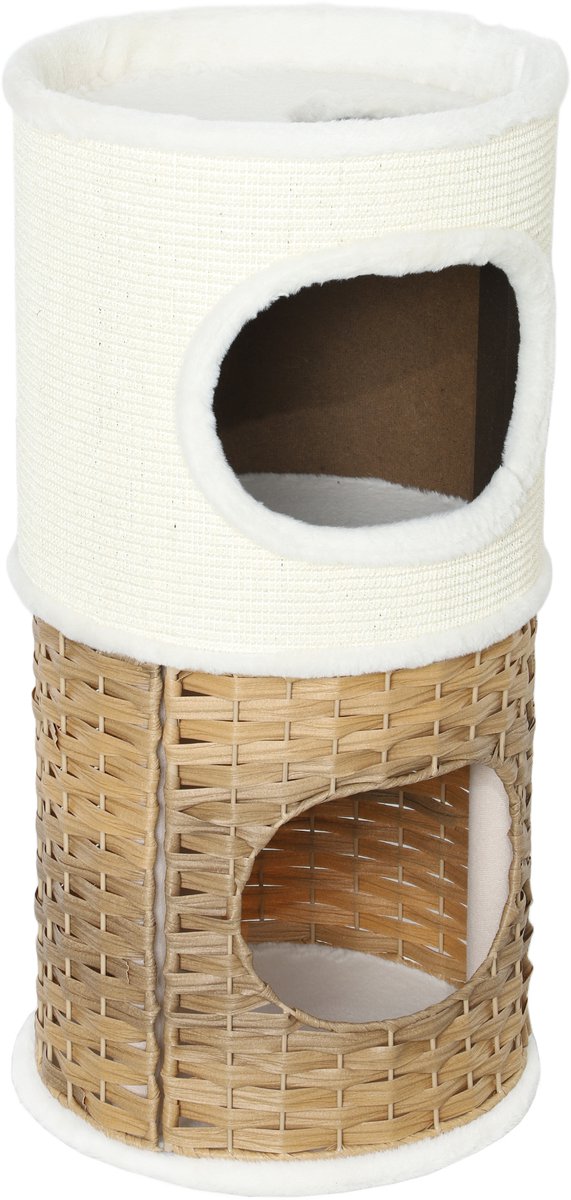 Kattenhuis voor binnen - groot kattenhol met kattenkrabplaat - drie lagen woning met kussen- 40 x 80 cm