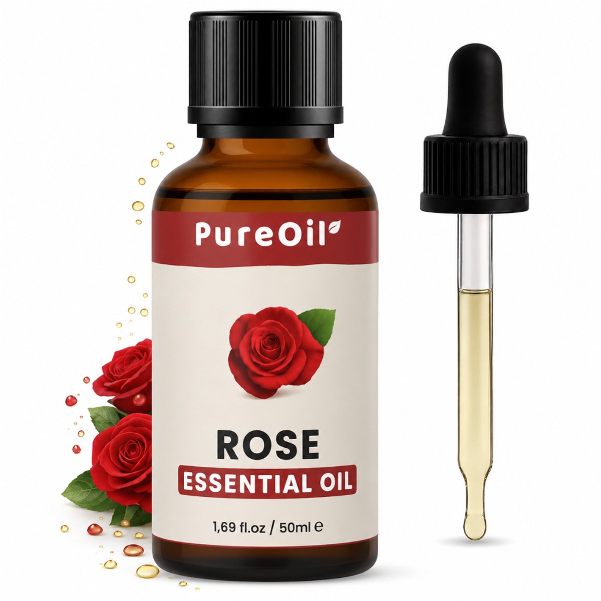 PureOil – Rozenolie Etherische Olie – 50ml – 100% Puur, Natuurlijk & Vegan – Rose Oil Voor Haar | Huid | Gezicht | Scalp | Diffuser | Aromatherapie