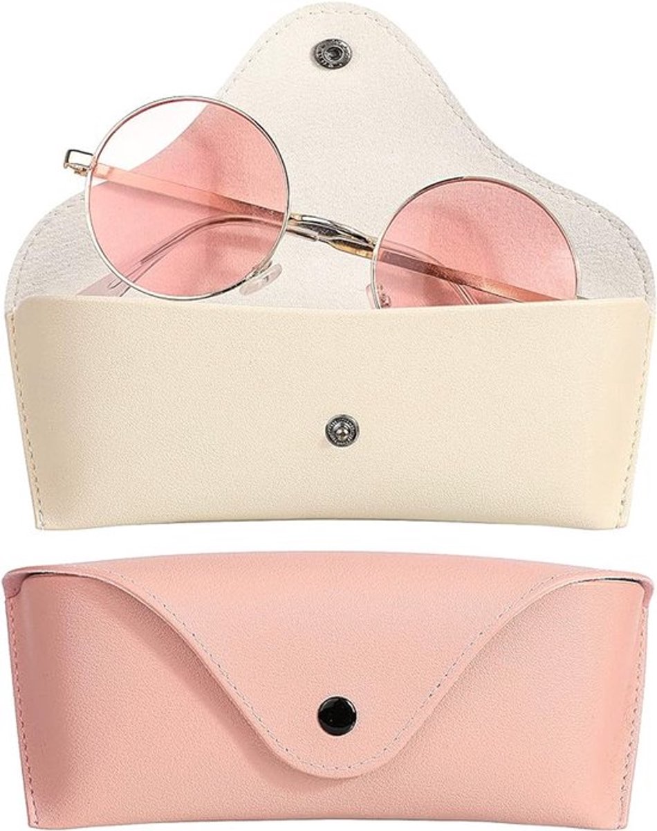 2-pack roze kunstleer brillenhoes, draagbare multifunctionele reistas voor zonnebrillen, leesbrillen en kleine accessoires, universele één-maat pasvorm voor dagelijks en reisgebruik