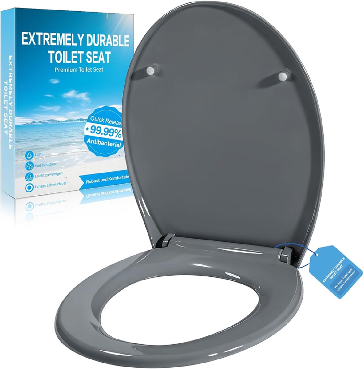 Toiletbril van met softclose & quick-release - Premium thermoplastische familie WC-zitting - Met Deksel - Tot 150 kg - Grijs