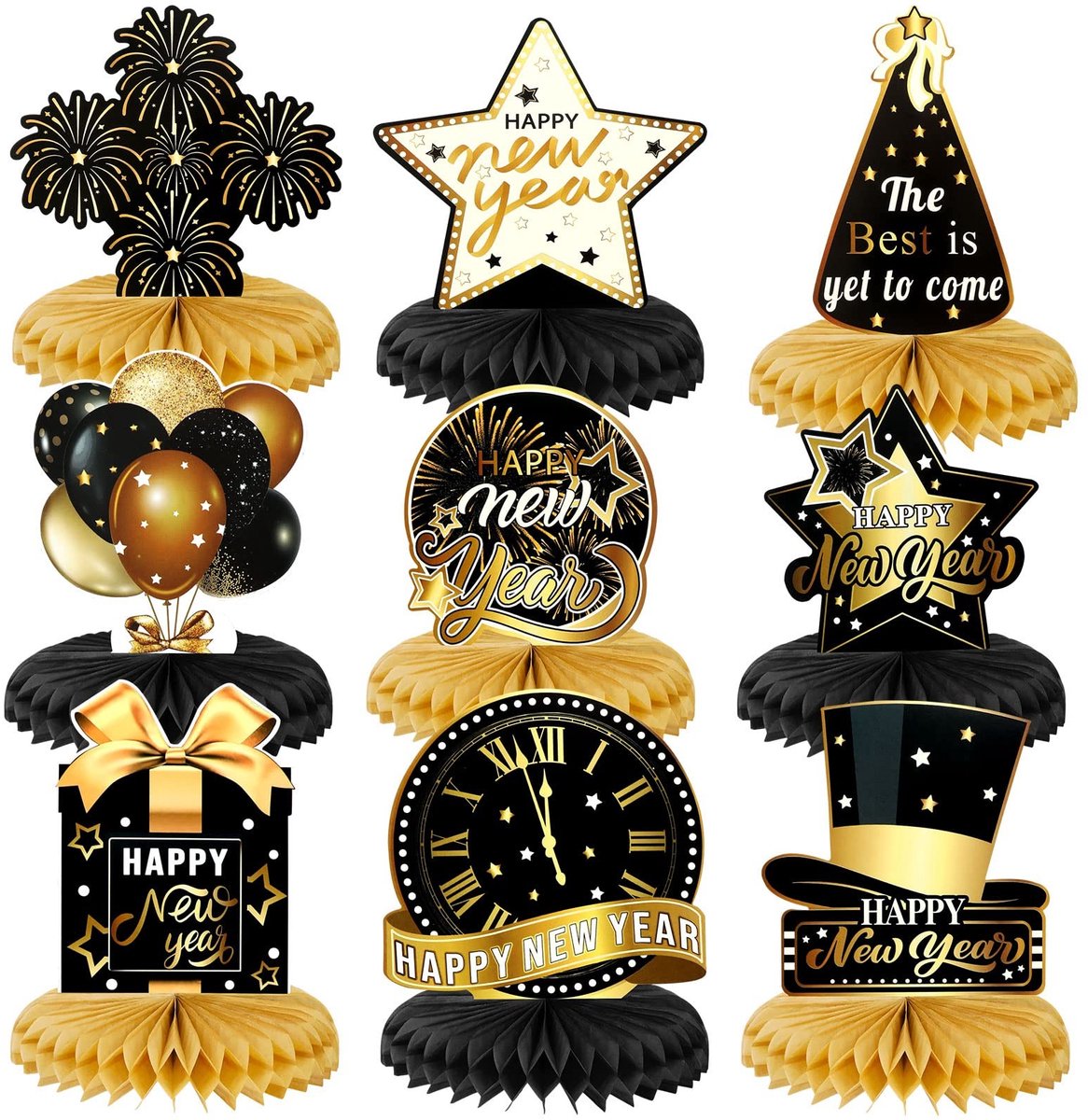 Solidchoice - 9 Stuks Nieuwjaars Tafeldecoratie Honeycomb Centerpieces