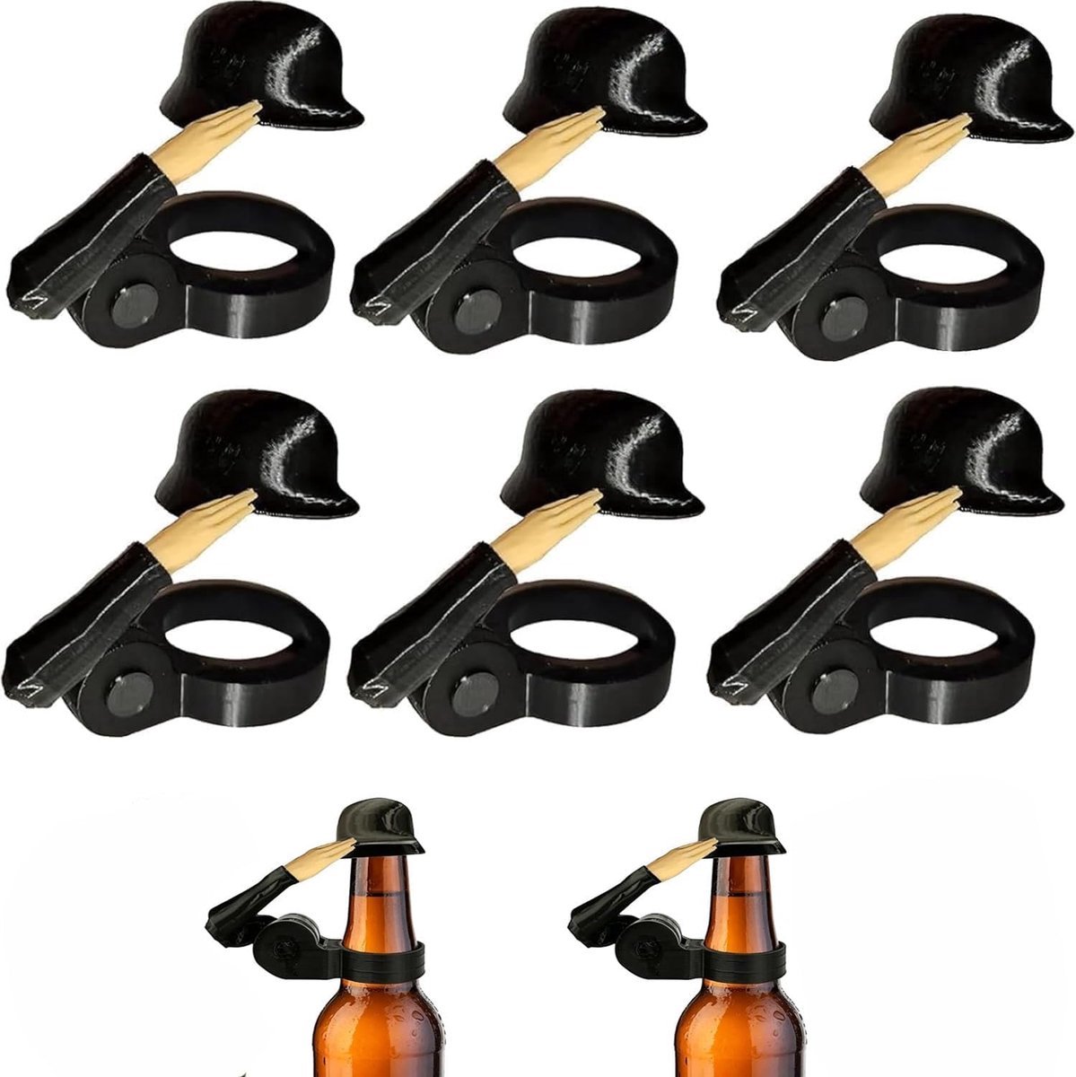 Bierflesdoppen - 6 stuks - Leuke Soldaat Groet Bierfles Helm - Vintage Stijl Bierflessen - Herbruikbaar - Saluerende Biersoldaten - 3D-Geprint - feestflesdoppen - Grappige Flesopener & Decoratieve Flesdop - Flessensluiting voor party, barbecue, bar