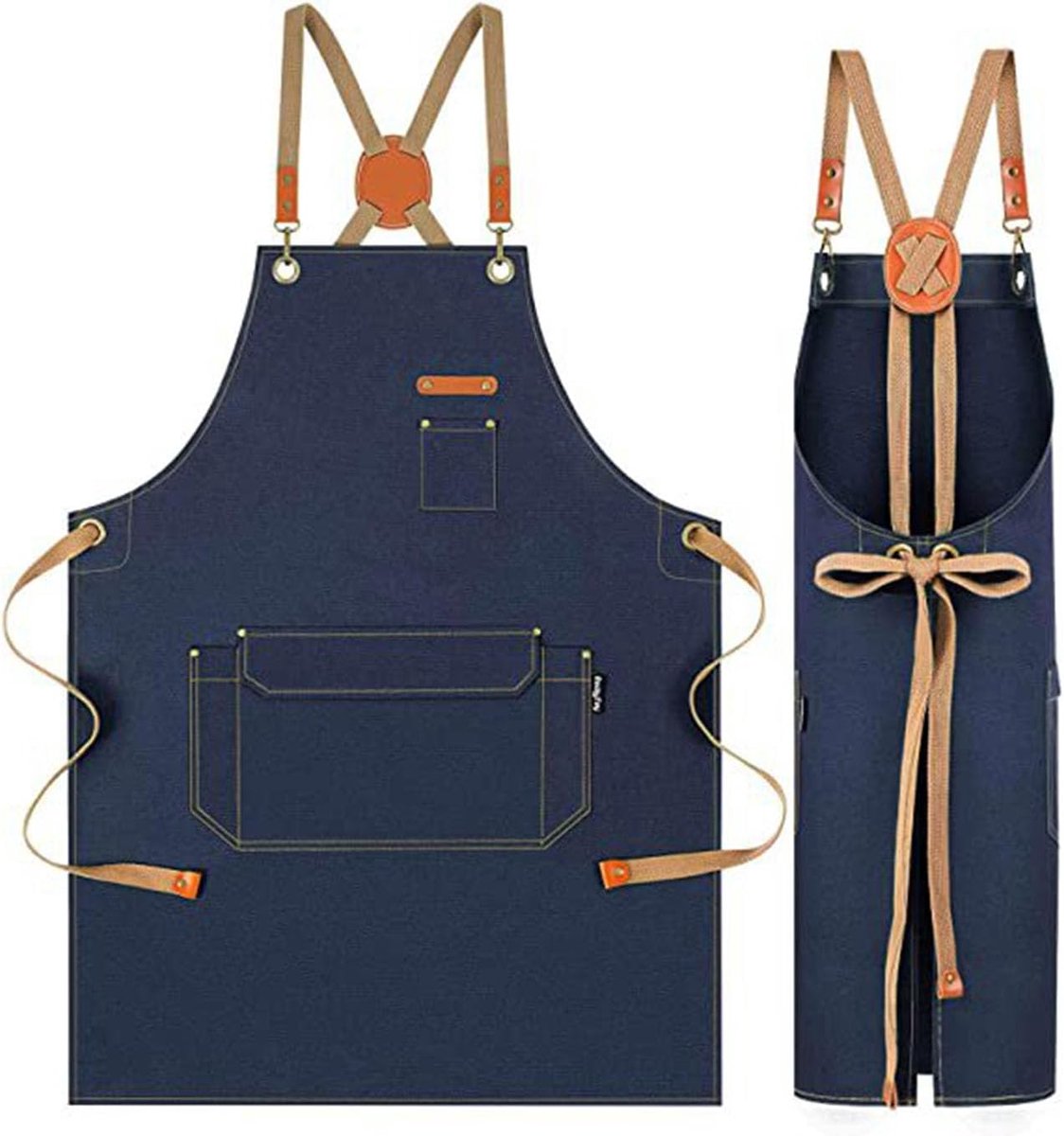 Chef-koksschort Voor Mannen En Vrouwen Met Gereedschapstas - Canvas Schort Met Kruisband Voor Kunstenaarsschilderen - Keukenkoken - B