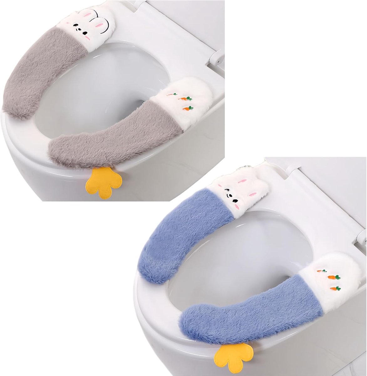 2 paar wc-stoelhoes - toilethoes verdikt kleverige toiletbril hoes mooie wintertoiletbril wasbaar pluche toiletzitkussen zacht toiletkussen toiletbril (blauw + grijs)