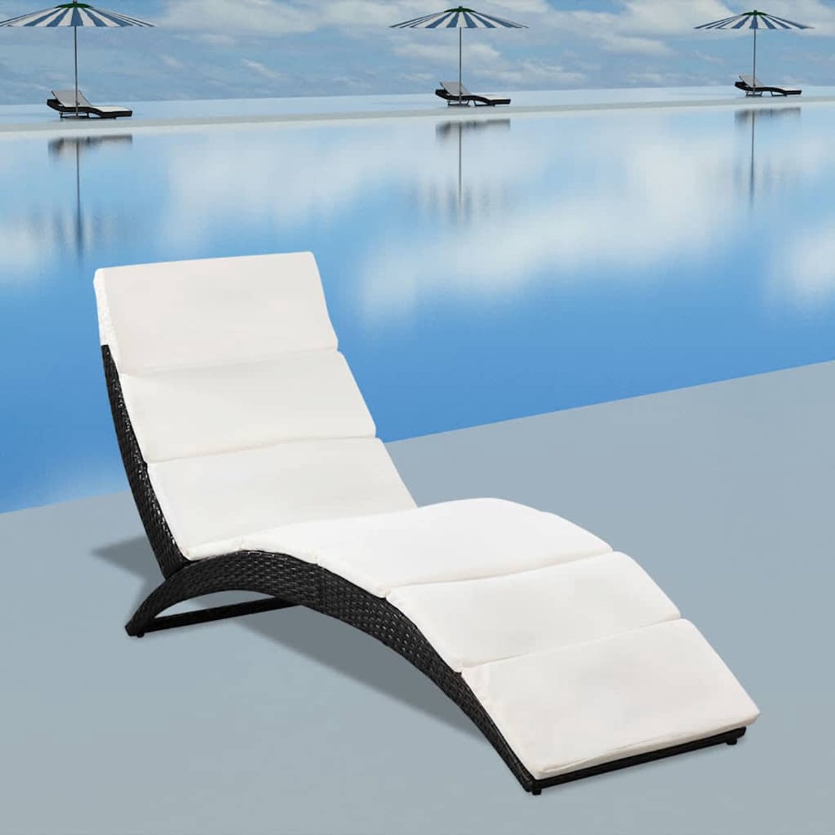 Bol.com vidaXL - Ligbed - inklapbaar - met - kussen - poly - rattan - zwart aanbieding