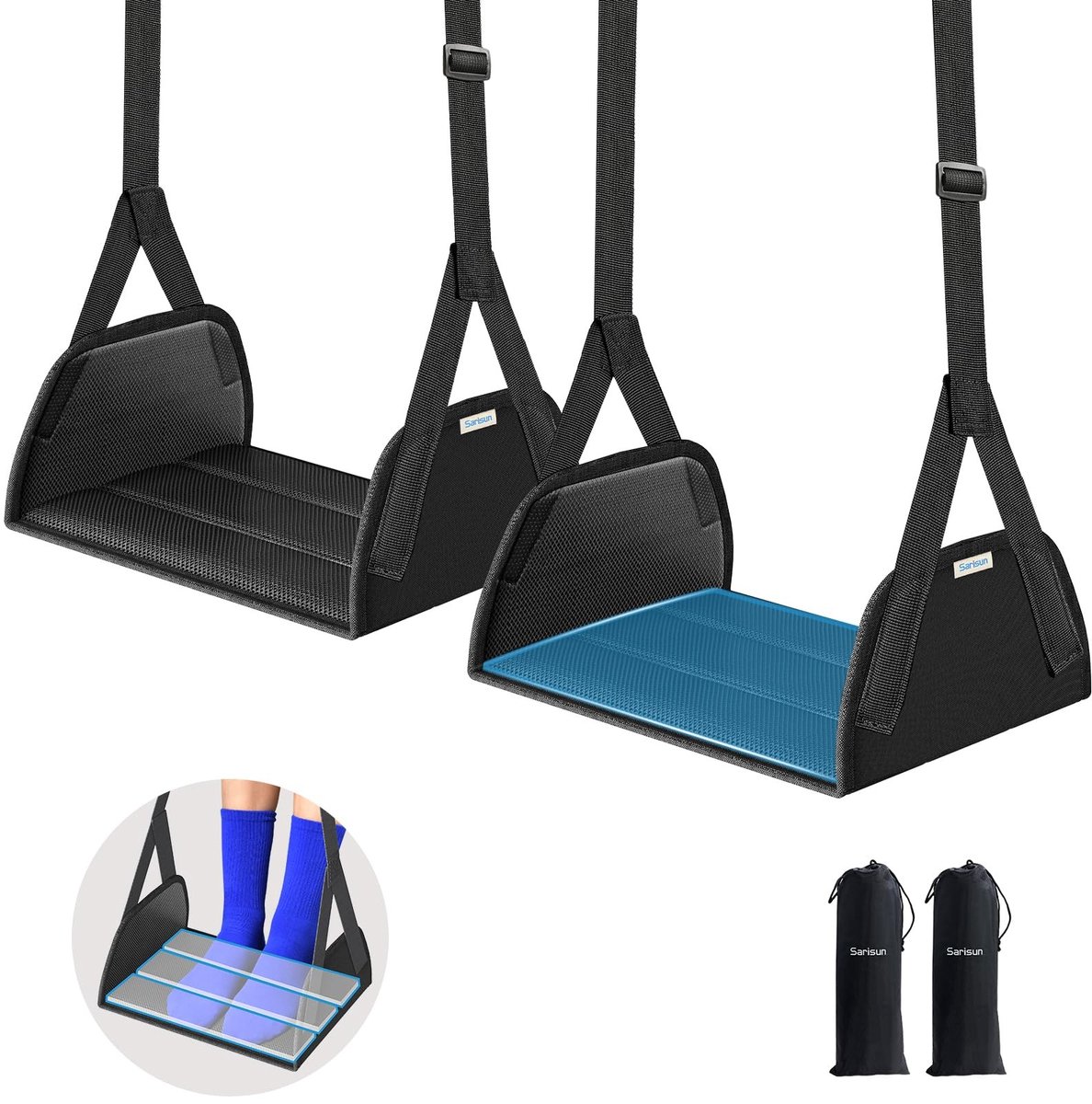 Solidchoice - 2-Pack Vliegtuig Voeten Hangmat met Opbergtassen - Verstelbare Strap voor Comfort tijdens Reizen