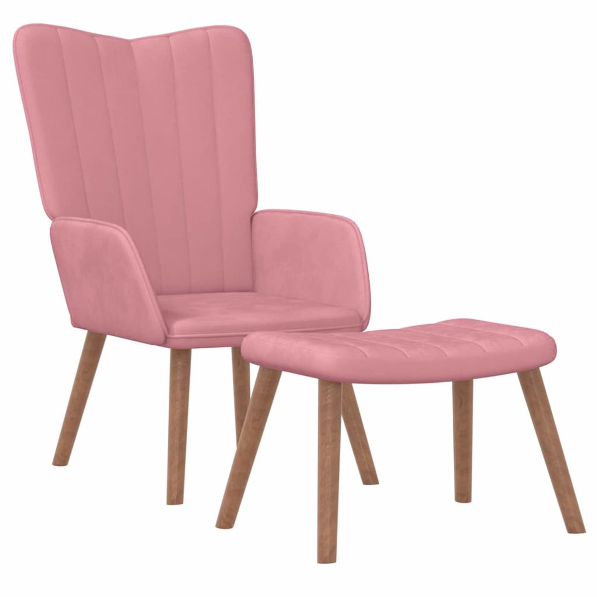 vidaXL Relaxstoel - met - voetenbank - fluweel - roze