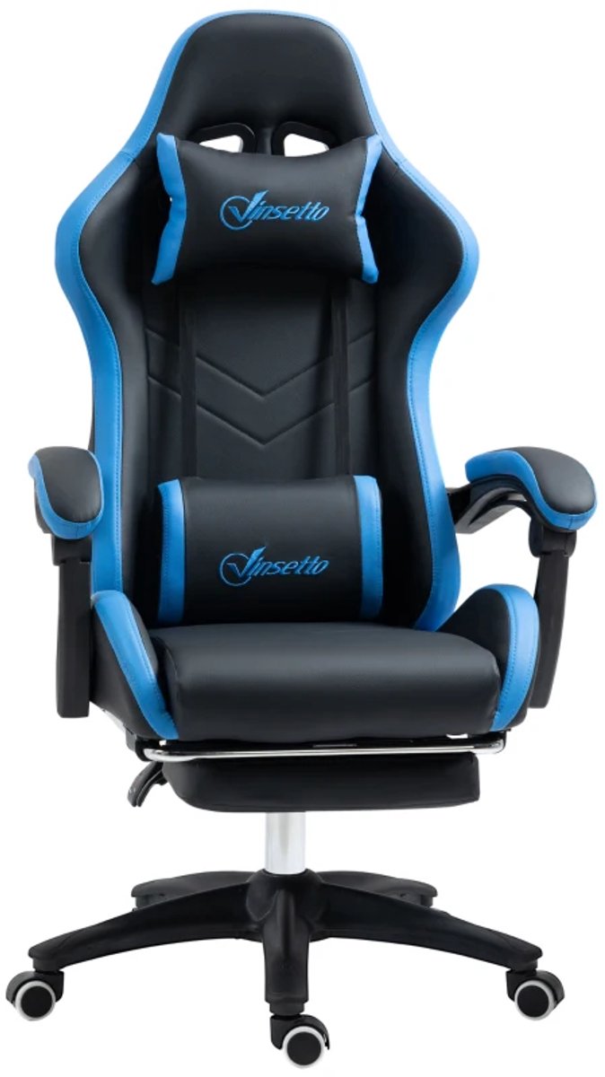 Ergonomische Gamingstoel met Lendensteun & Hoofdsteun - 135° Verstelbare Rugleuning - In Hoogte Verstelbaar - Relaxfauteuil - Bureaustoel - TV Stoel - Blauw + Zwart