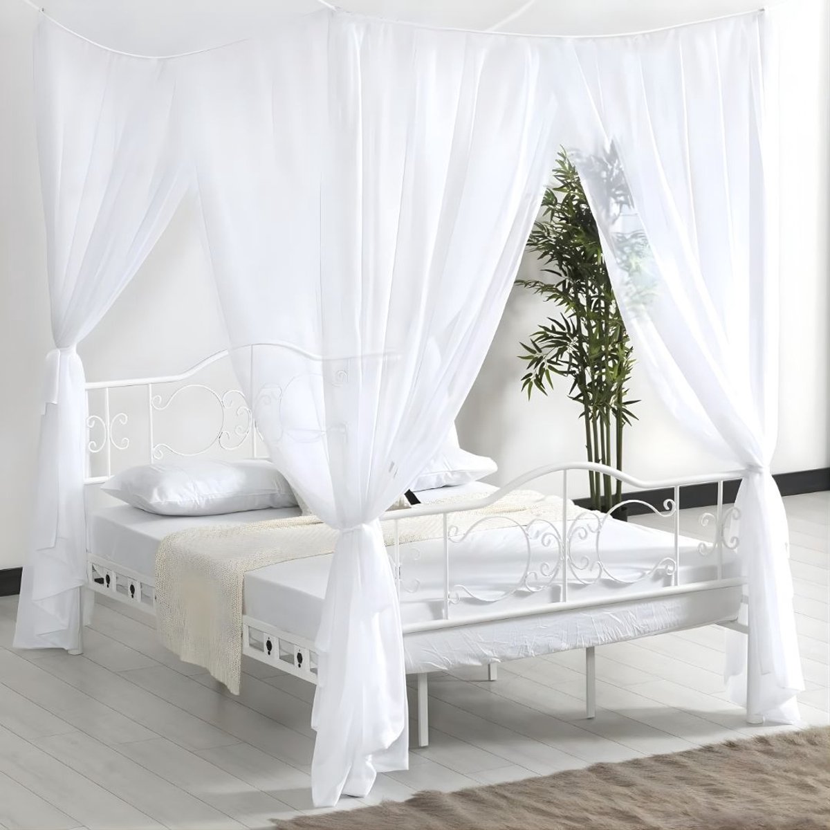 KIRA® Klamboe - Universele Klamboe met Ophangkit - Fijnmazig Muggennet - Wit - 190cm x 240cm x 210cm