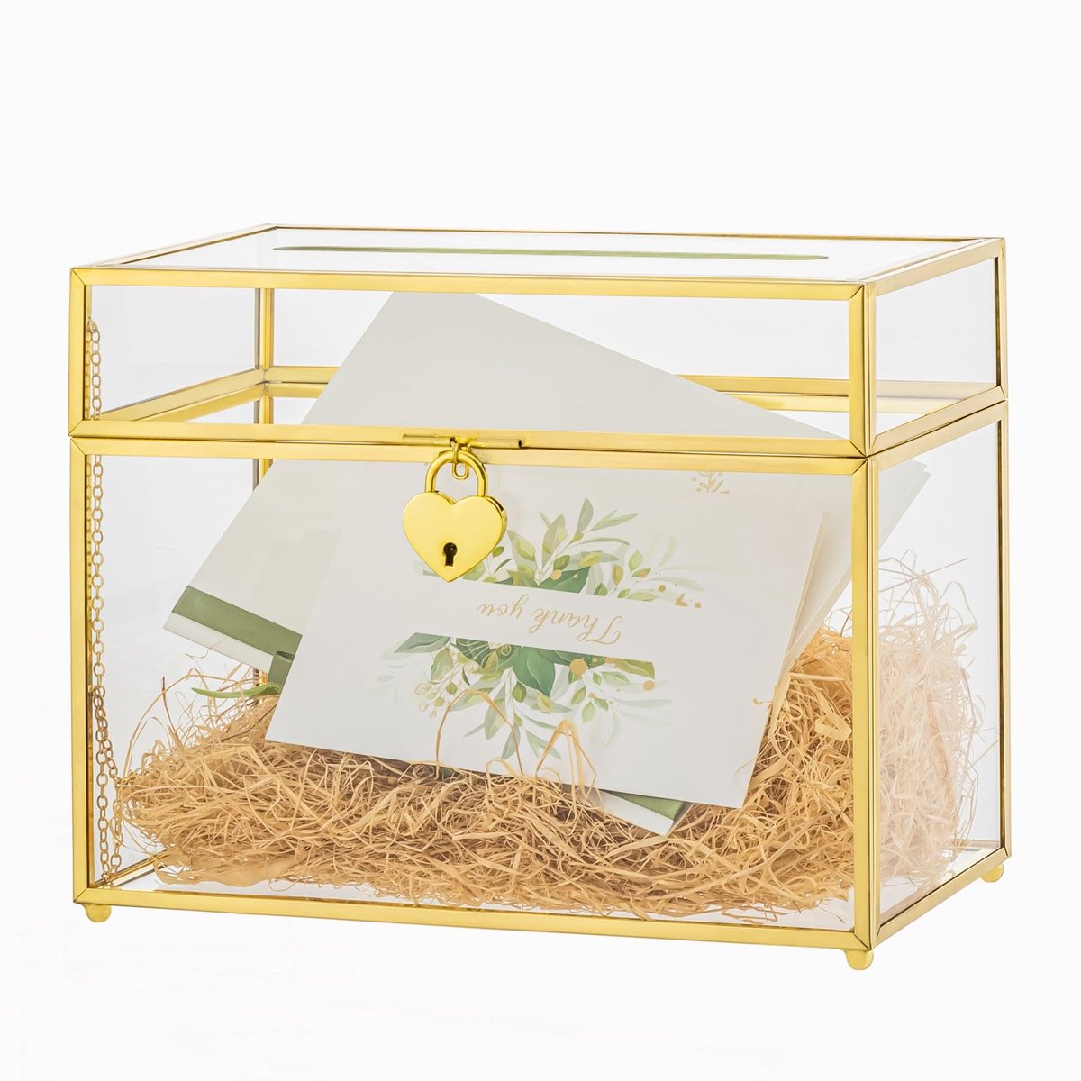 Solidchoice - Glazen Kaartdoos voor Bruiloft 25x14.2x19.5 cm - Goud