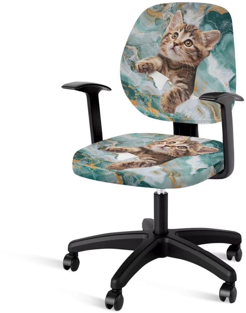Solidchoice - 2-Pack Kat Marble Print Stoelcover - Beschermende en Decoratieve Cover