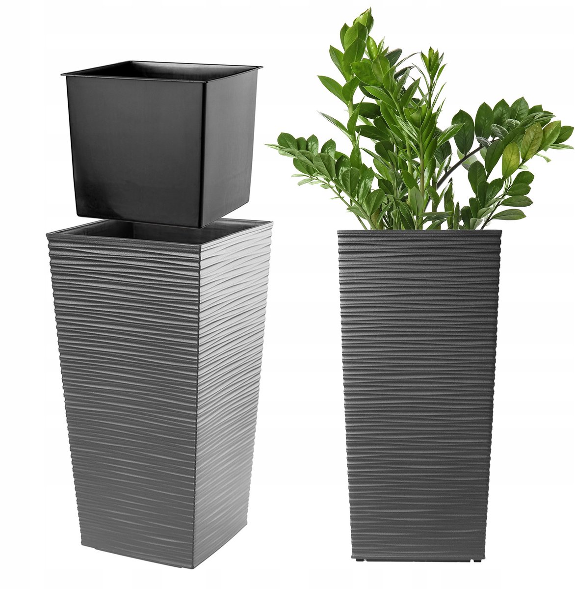 Hoge grafietbloempot met inzet 24x47cm - Duurzaam en stijlvol
