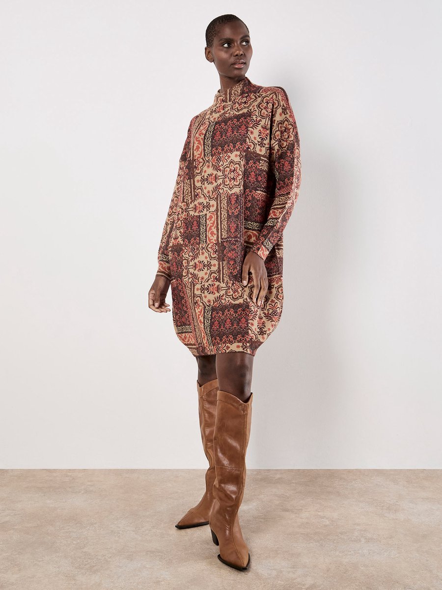 Ikat patchwork oversized trui-minijurk