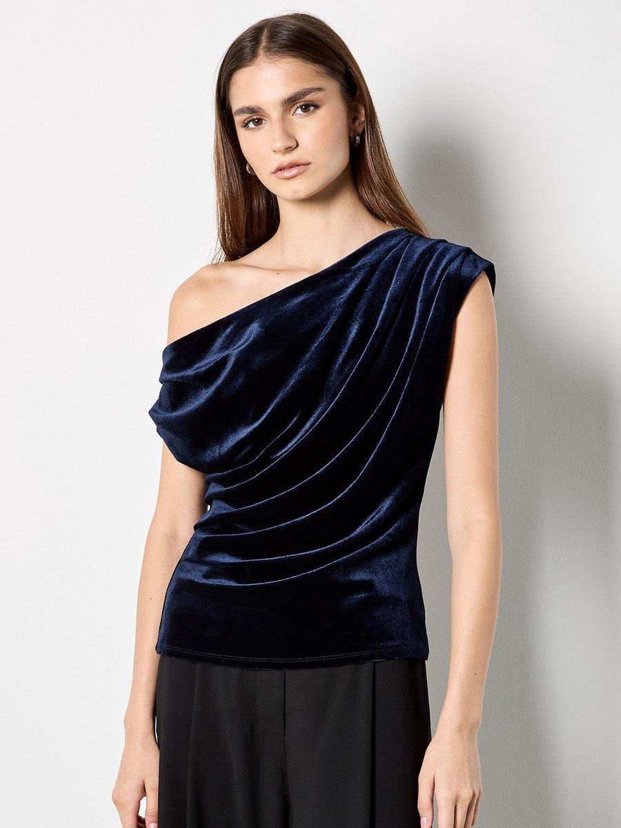 Asymmetrische fluwelen top met één schouder