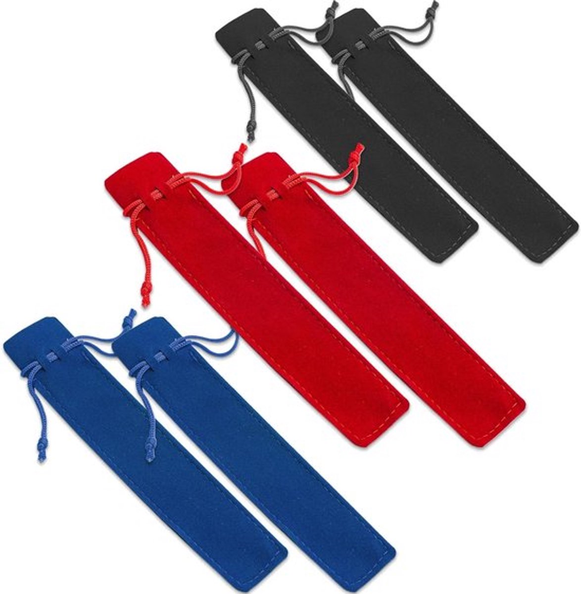 Set van 6 Fluwelen Pennenhouders met Trekkoord voor Potloden, Markers en Schoolbenodigdheden - Meerkleurig, Modern en Praktisch