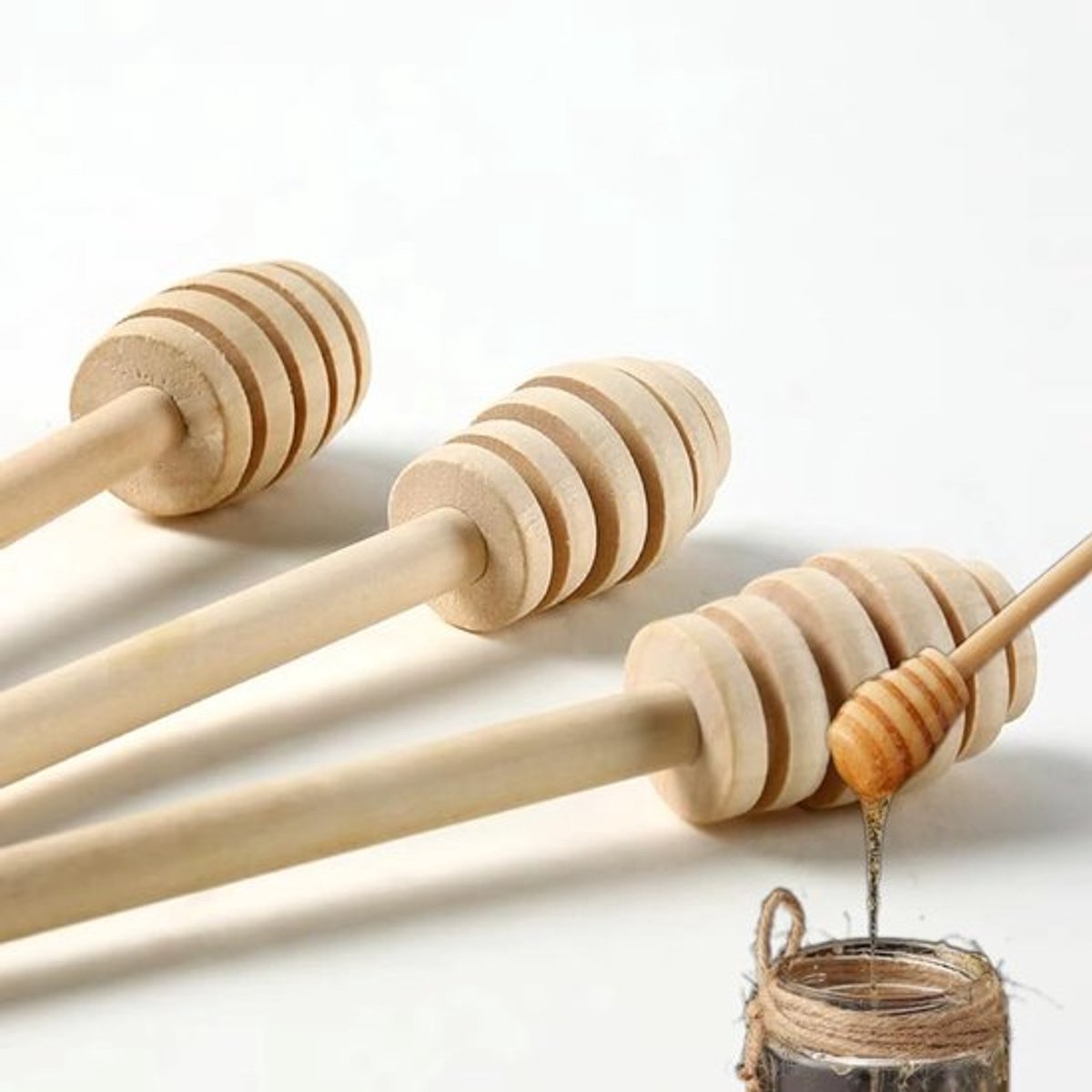 Houten Honing Menglepel Set van 3 Stuks - Mini Honinglepel, Honing Dipper en Doseringslepel voor Honing en Jam
