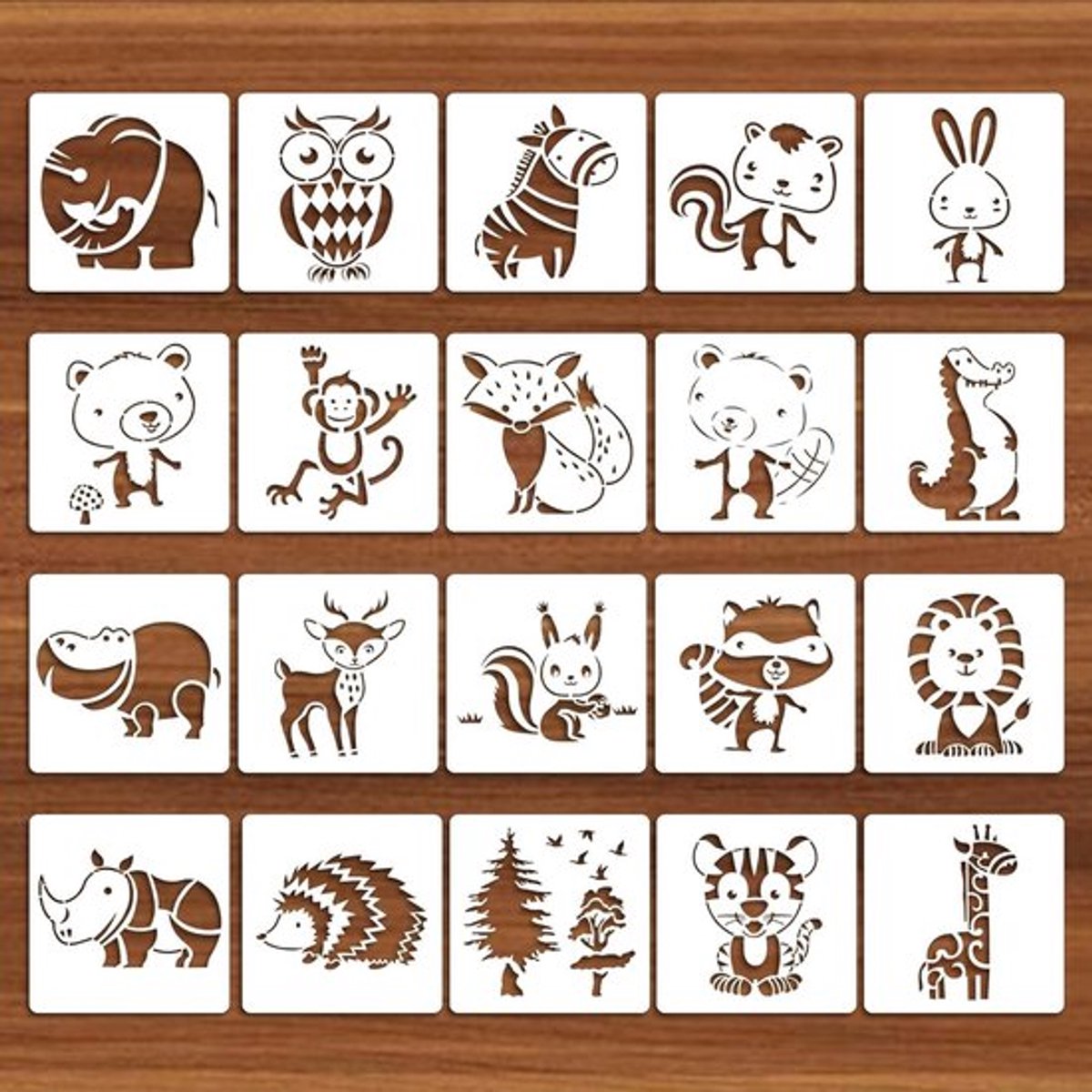 20 Stuks Kinderschablonen voor Tekenen, 5.91 Inch Beige Dierlijke Vorm Stencils, Creatieve Teken- en Schilderbenodigdheden voor Kinderen