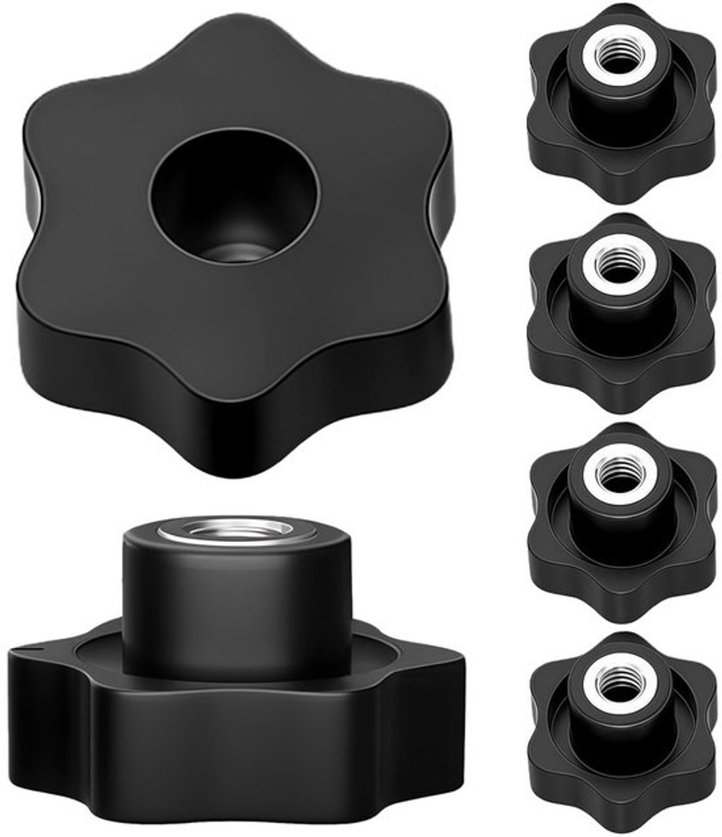 Set van 6 Sterknoppen M8, Diamantkop Schroef met 48mm Buitendiameter, Vleugelmoer M8, Sterknopmoeren met Draad voor Meubeltoepassingen en Mechanische Constructies