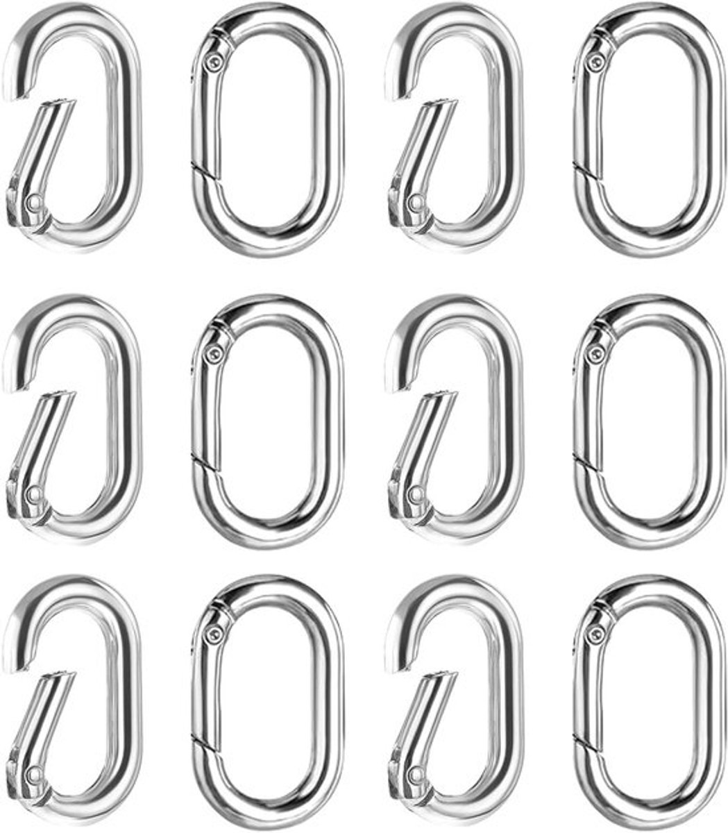 12 Stuks Ovale Veerhaak Karabiners met Veerhaak, Kleine Metaal Karabiners voor Reizen, Kamperen en Buitenactiviteiten