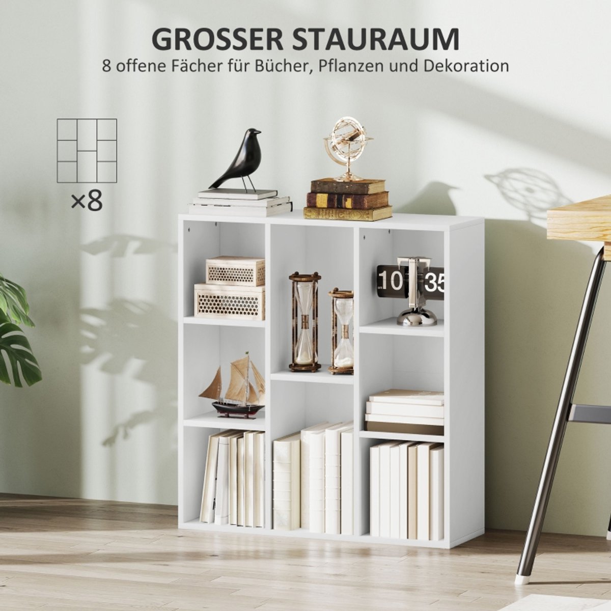 MIVRAY Boekenkast - Open Opbergkast Met 8 Vakken - Voor Woonkamer Slaapkamer En Kantoor - Spaanplaat - Wit - 74,3 X 24 X 80 Cm