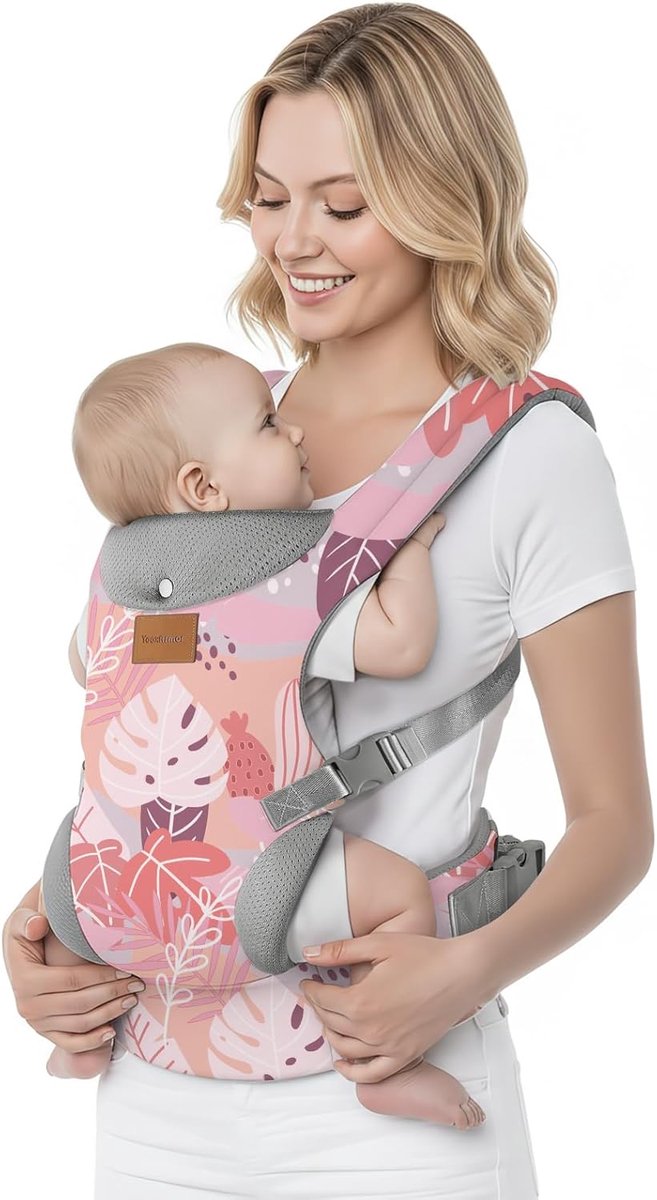 Babydrager voor pasgeborenen vanaf de geboorte - 4-36 maanden - roze - Ergonomische M-positie - X-rug - tailleriem 67-150 cm - met neksteun voor peuters van 3-30 kg - wasbaar - 4 posities