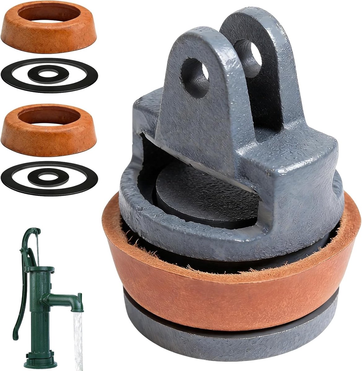 Reservezuiger voor zwengelpompen - Bruin - 2 x 1 x 2 cm - Rundleer en Rubber - Voor Waterpompen Type 75