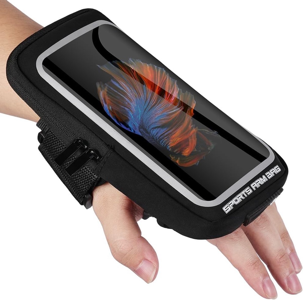 Polstas voor mobiele telefoon - Zwart - 19 x 10,5 cm - Verstelbare Hardlooptas van Polyester en TPU - Voor Sporters