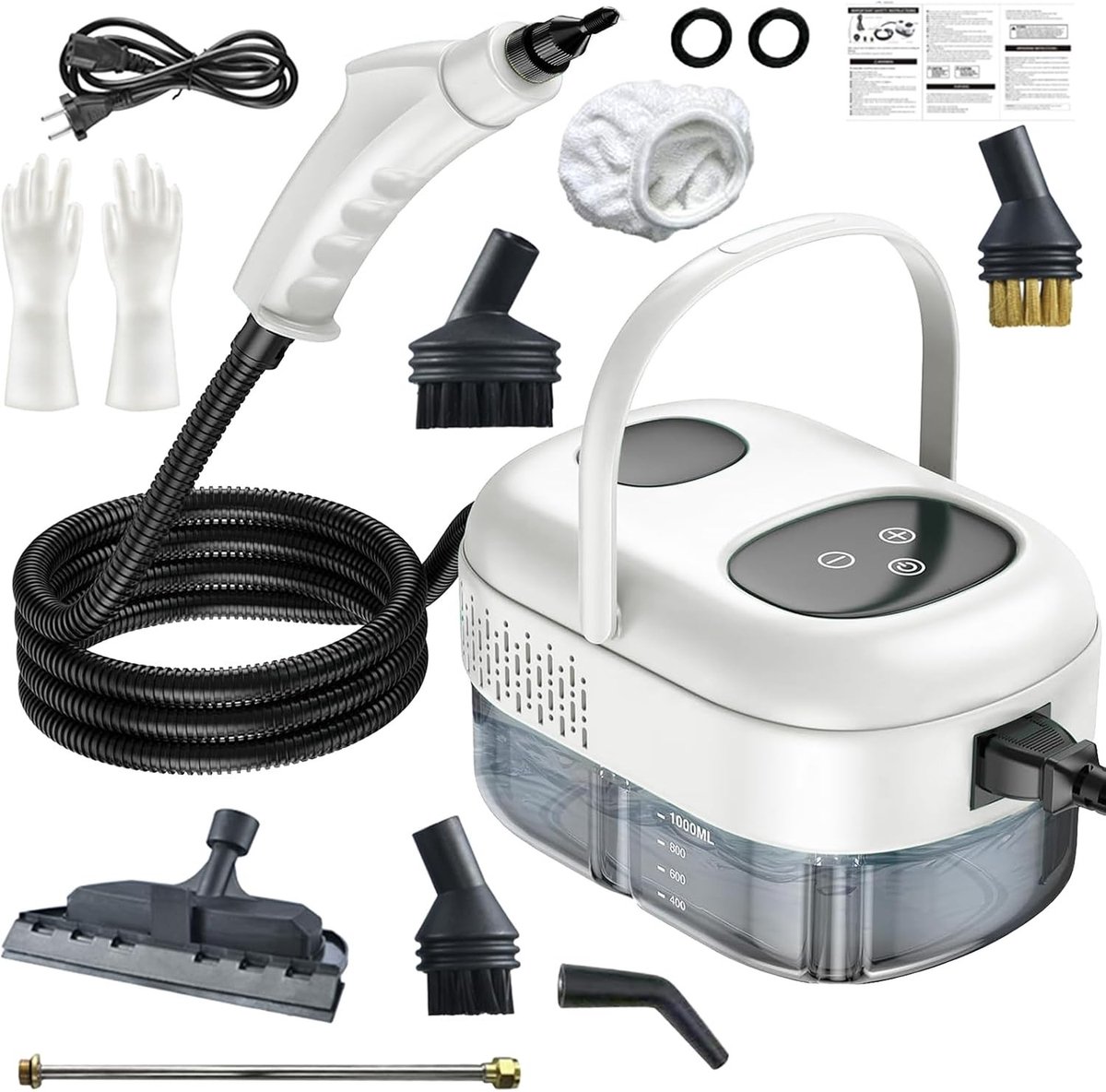 Stoomreiniger - Wit - Handheld - Met Hoge Temperatuur en 1100 ml Watertank - Voor Thuis en Auto