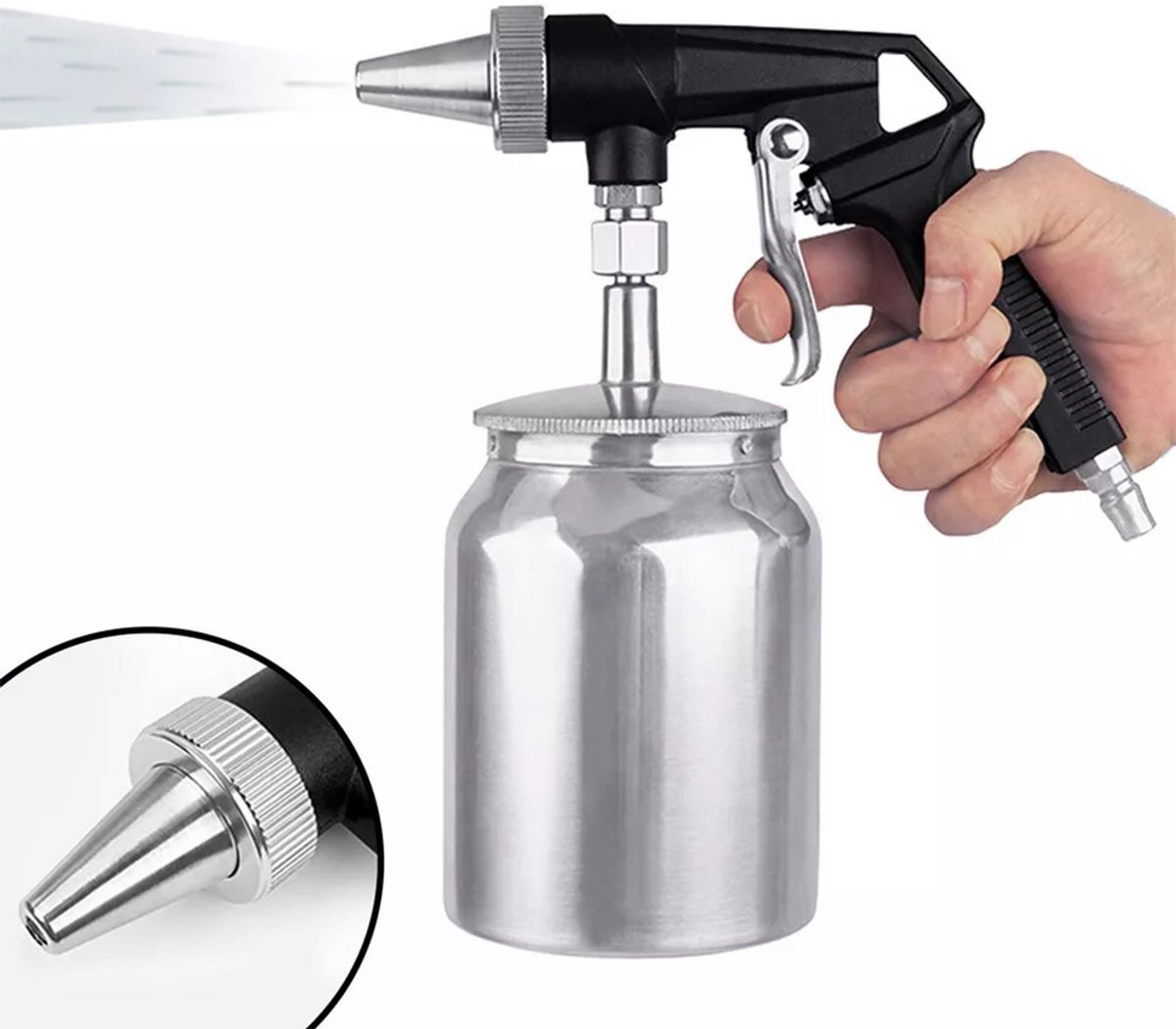 Professionele zandstraalmachine - Zandstraalunit - Perslucht zandstraalpistool - 1 liter luchttankinhoud - 6 mm sproeier - Compatibel met compressor - Aluminiumlegering - Zilver