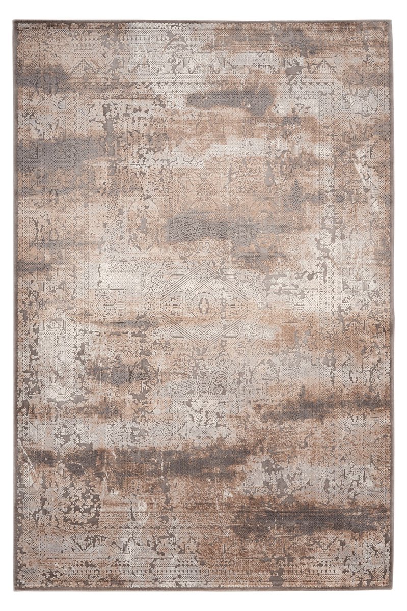 Padiro laagpolig vloerkleed 120 x 170 cm - taupe - modern abstract design - geschikt voor vloerverwarming - van bamboezijde en acryl