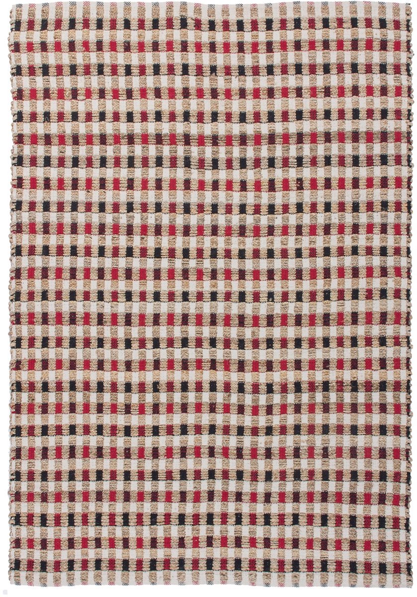 Padiro laagpolig vloerkleed 80 x 150 cm - naturel / crème - geometrisch ruit- en blokpatroon - geschikt voor vloerverwarming - van jute en katoen