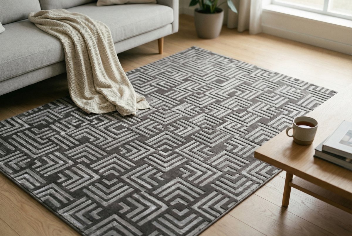 Padiro laagpolig vloerkleed 80 x 150 cm - antraciet - modern geometrisch patroon - geschikt voor vloerverwarming - van polyester