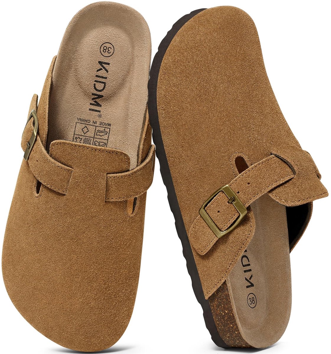 Homaxy - Unisex Clogs - Koe suède- Houten clogs – bruin - 45- Geschikt voor een voetlengte van 28,6 cm