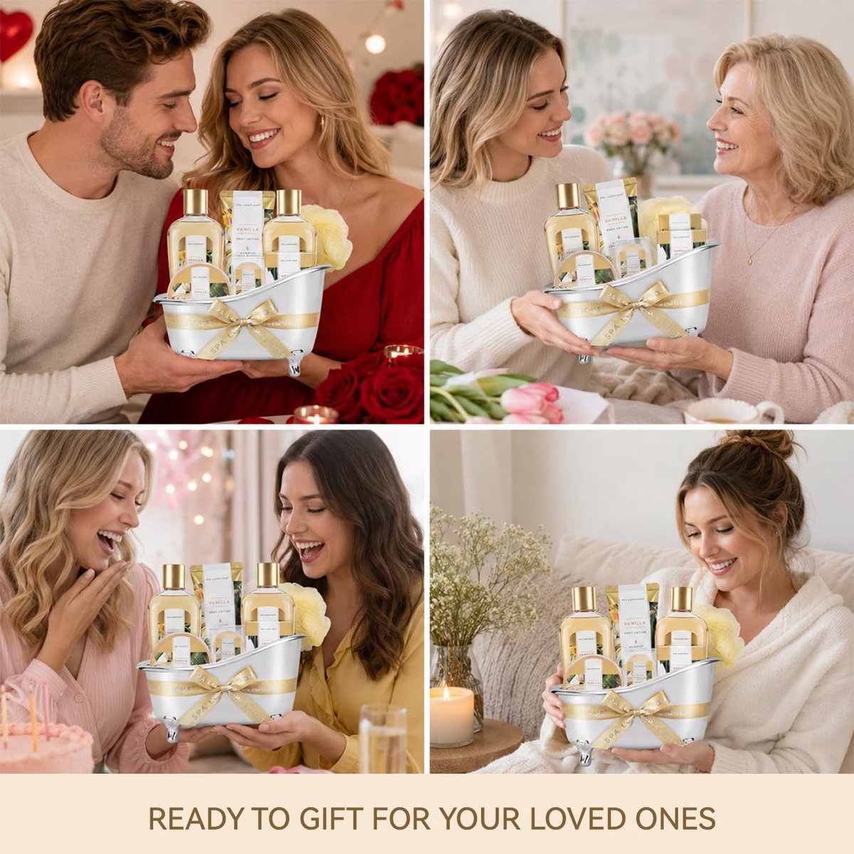 Spa Luxetique - Vanilla Gold - Geschenkset Vrouwen - Verwenpakket Dames - Cadeaupakket in zilveren badkuip - wellness bath - Verjaardag cadeau vrouw - Kado vrouwen, moeder, vriendin, zus, oma, mama - Giftset Cadeautje volwassenen — cadeau in Verzorging - foto 3