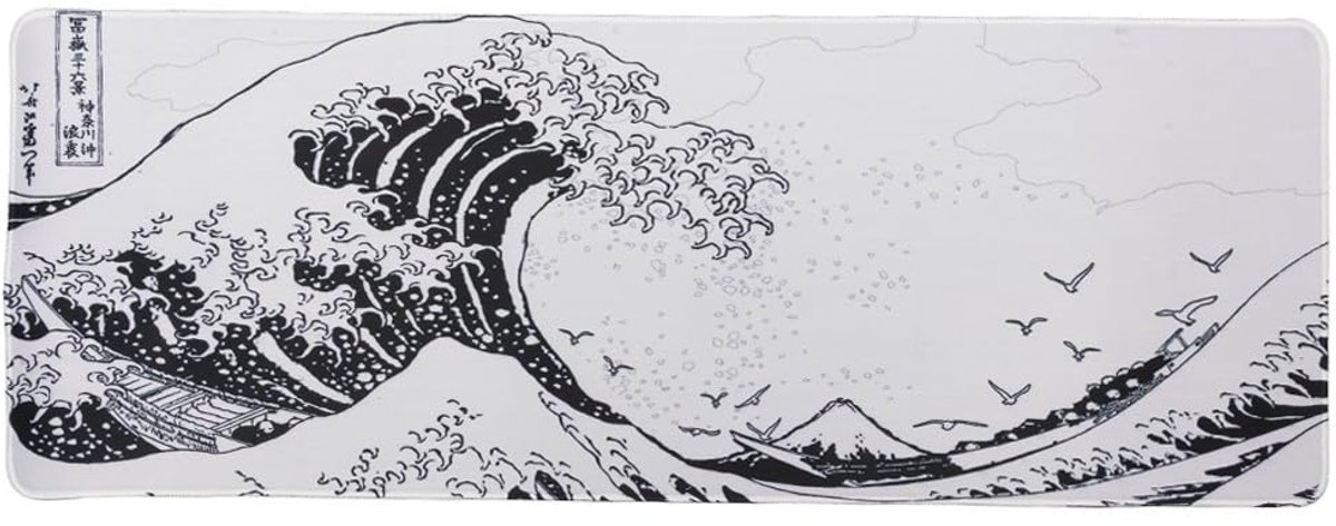 lachineuse XXL muismat - De golf van Kanagawa N/B versie - Japans klassiek - 800 x 300 x 3 mm - Japanse decoratie - ShopVlot