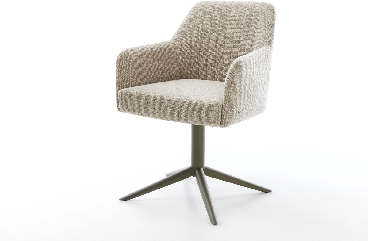 Eetkamerstoel Greg-Flex kruispoot afwerking met titanium geweven stof beige 360° draaibaar rocker-functie pocketveer kern